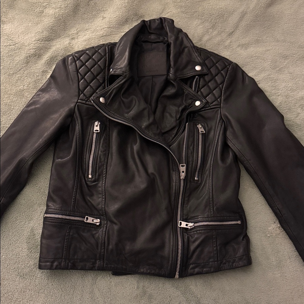 ALLSAINTS Cargo Distressed Leather Biker Jacket. Size 4.